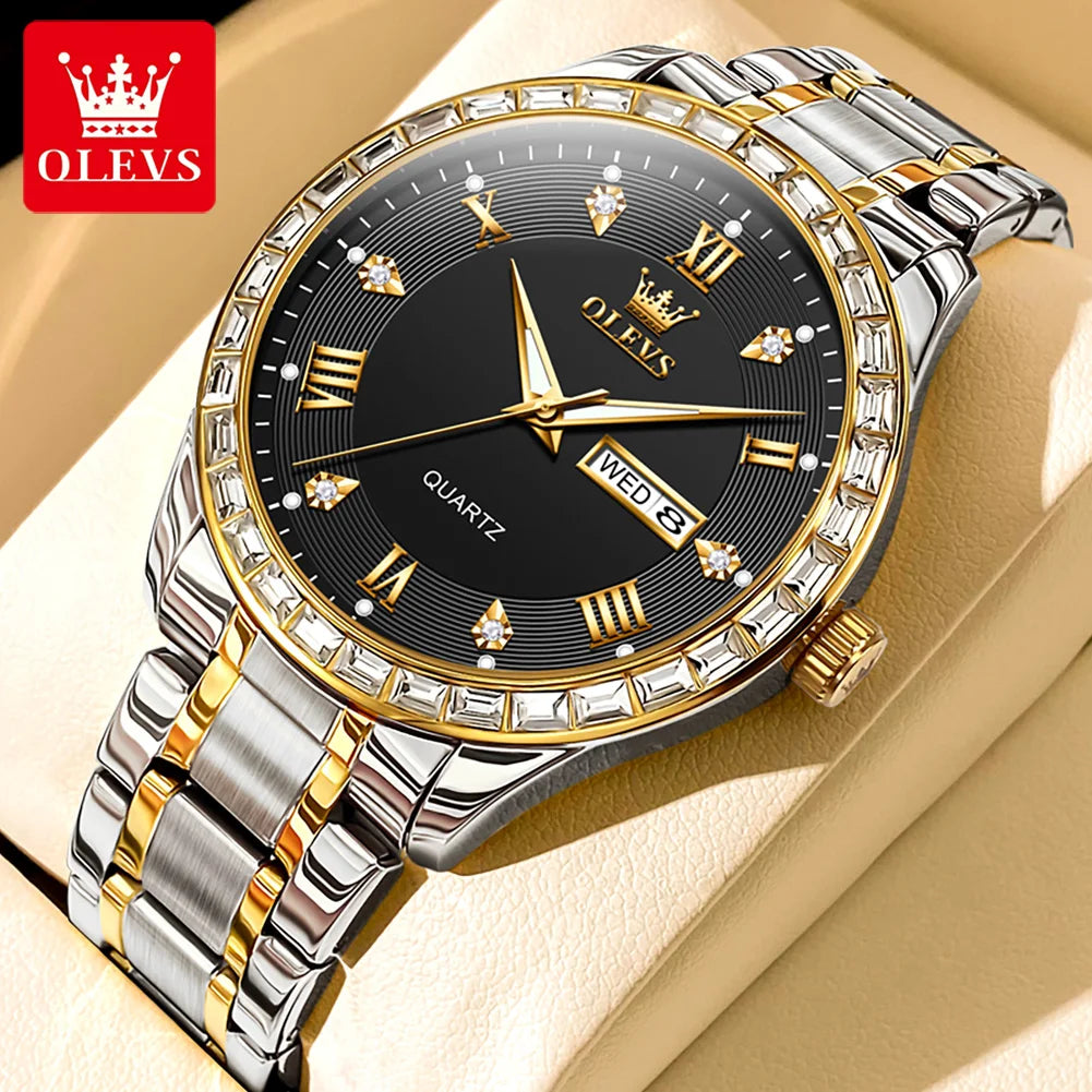 Brand Watch Dual Calendar Diamond-Encrusted Men'S Quartz Watch Waterproof Watch 9906