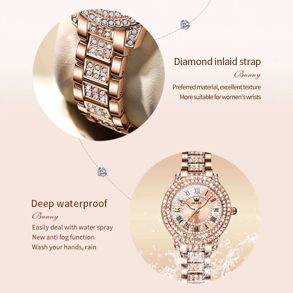 9943 Original Diamond Watch for Women Luxury Elegant Stainless Steel Waterproof Quartz Wristwatch Fashion Ladies' Watches