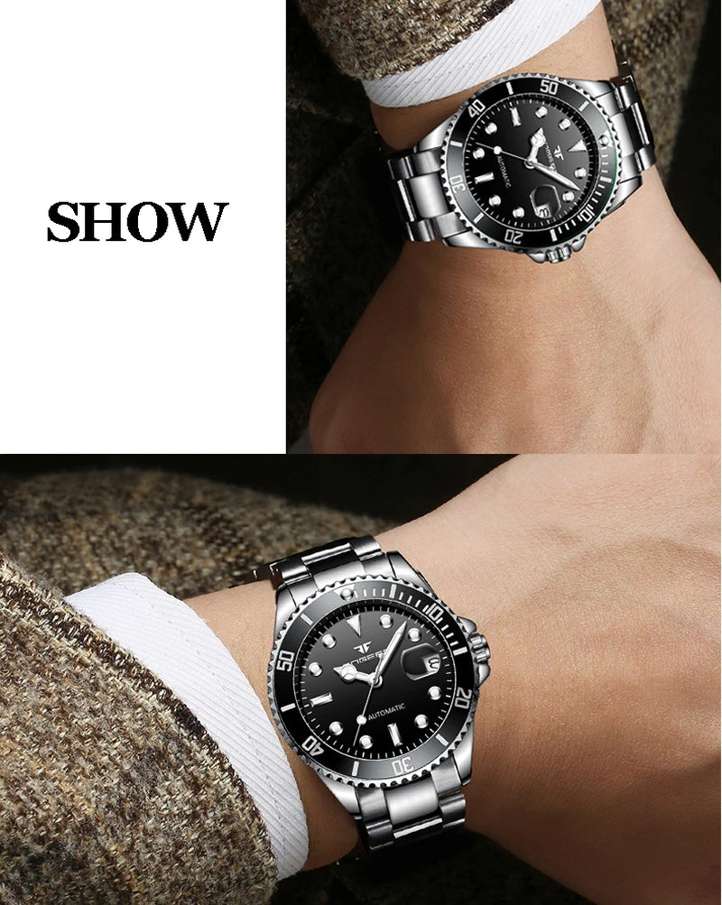 2025 FNGEEN 9001 Fashion Business Men'S Watch Steel Tourbillon Frame Mechanical Watch Night Light Automatic Date Diamond Watch