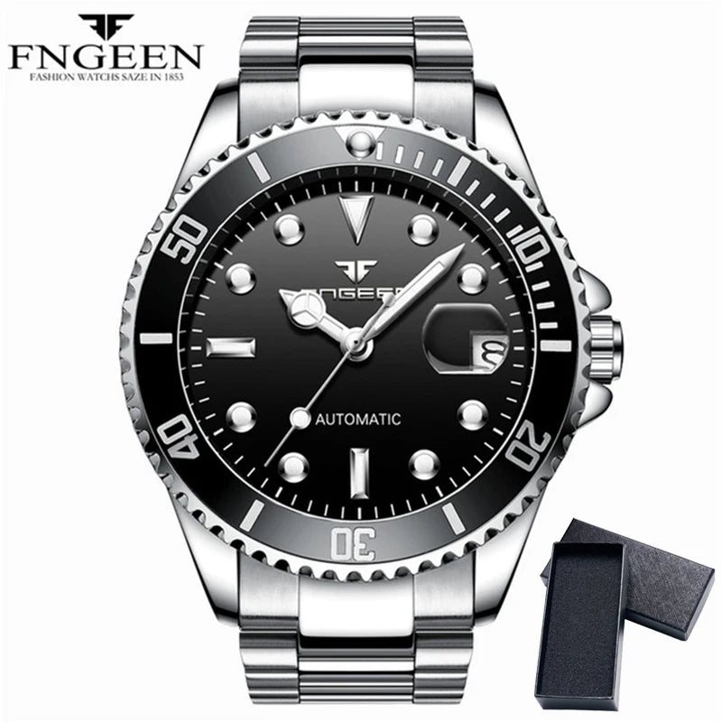 2025 FNGEEN 9001 Fashion Business Men'S Watch Steel Tourbillon Frame Mechanical Watch Night Light Automatic Date Diamond Watch