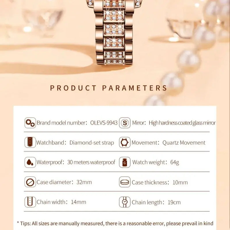 9943 Original Diamond Watch for Women Luxury Elegant Stainless Steel Waterproof Quartz Wristwatch Fashion Ladies' Watches