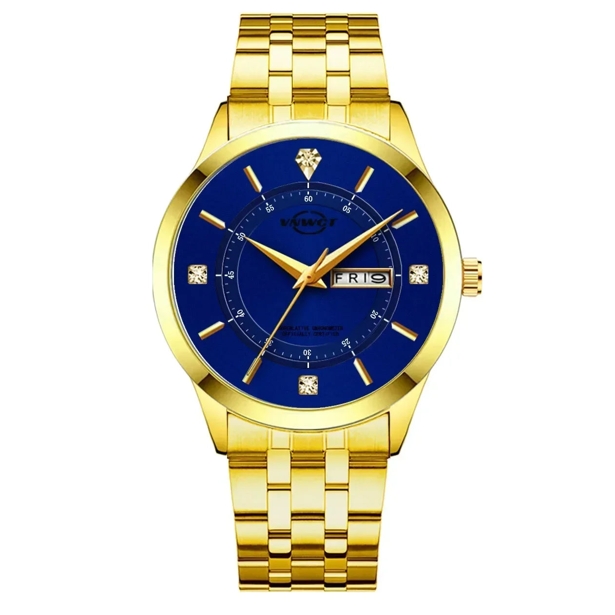 Stainless Steel Men'S Watch Waterproof Business Date Watch Quartz Dot Diamond Luxury Diamond Gold Men Watches