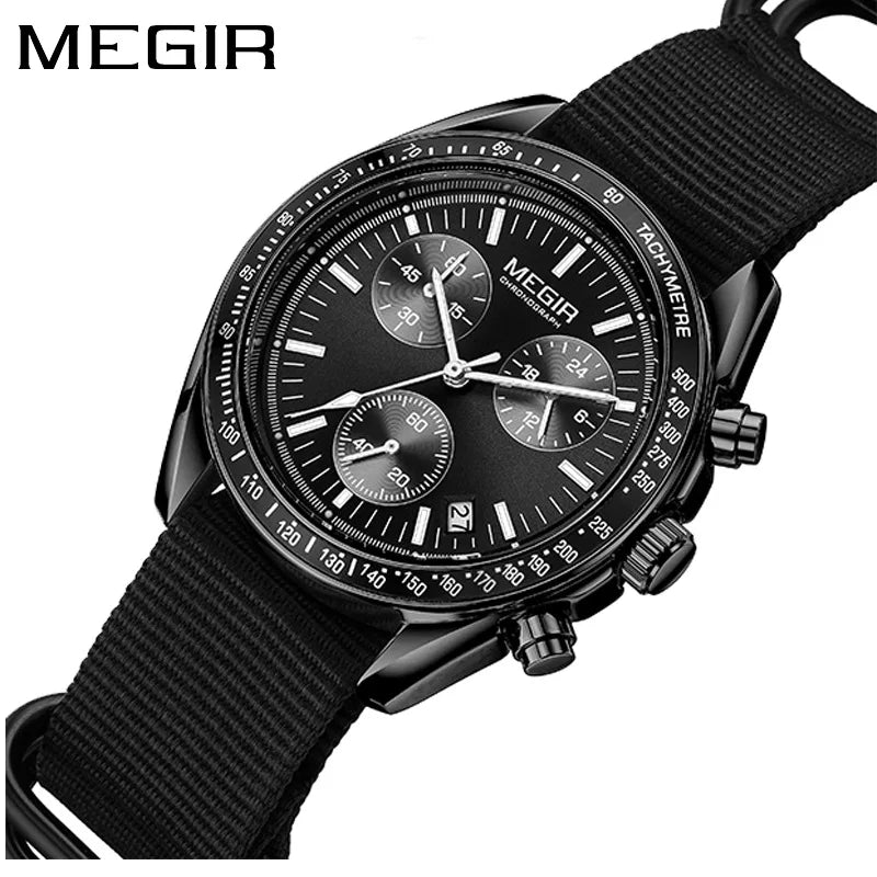 2247 Sport New Black Watch Chronograph Casual Life Weaving Strap Quartz Waterproof Wristwatch for Male