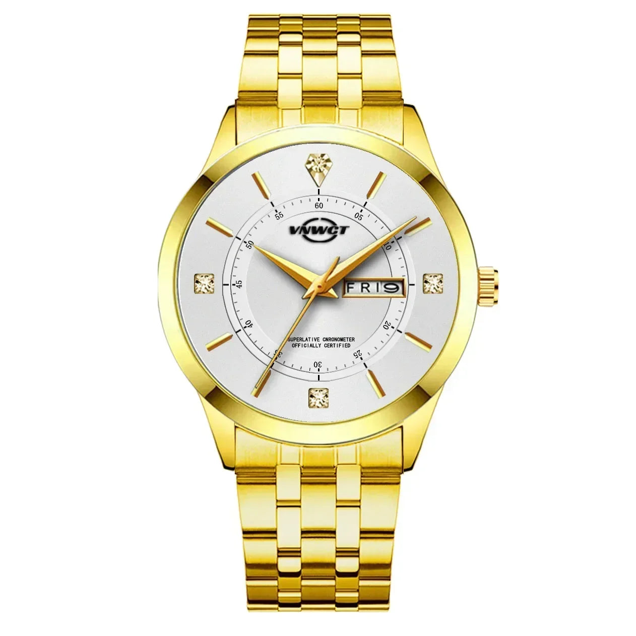 Stainless Steel Men'S Watch Waterproof Business Date Watch Quartz Dot Diamond Luxury Diamond Gold Men Watches