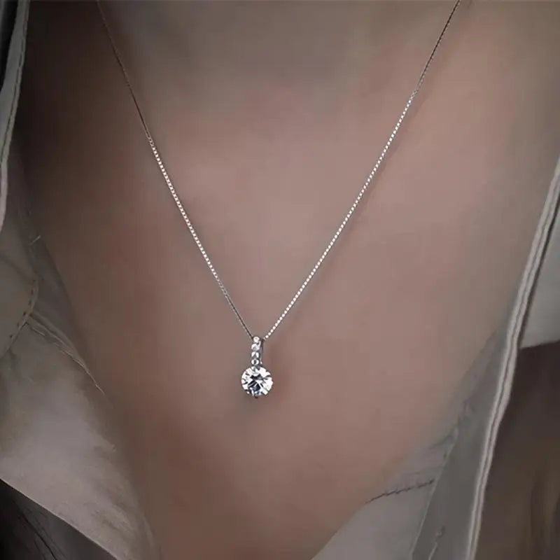 Fashion 925 Sterling Silver round Zircon Necklace Minimalist Style Charm Choker Pendant Party Gift for Women'S Fine Jewelry