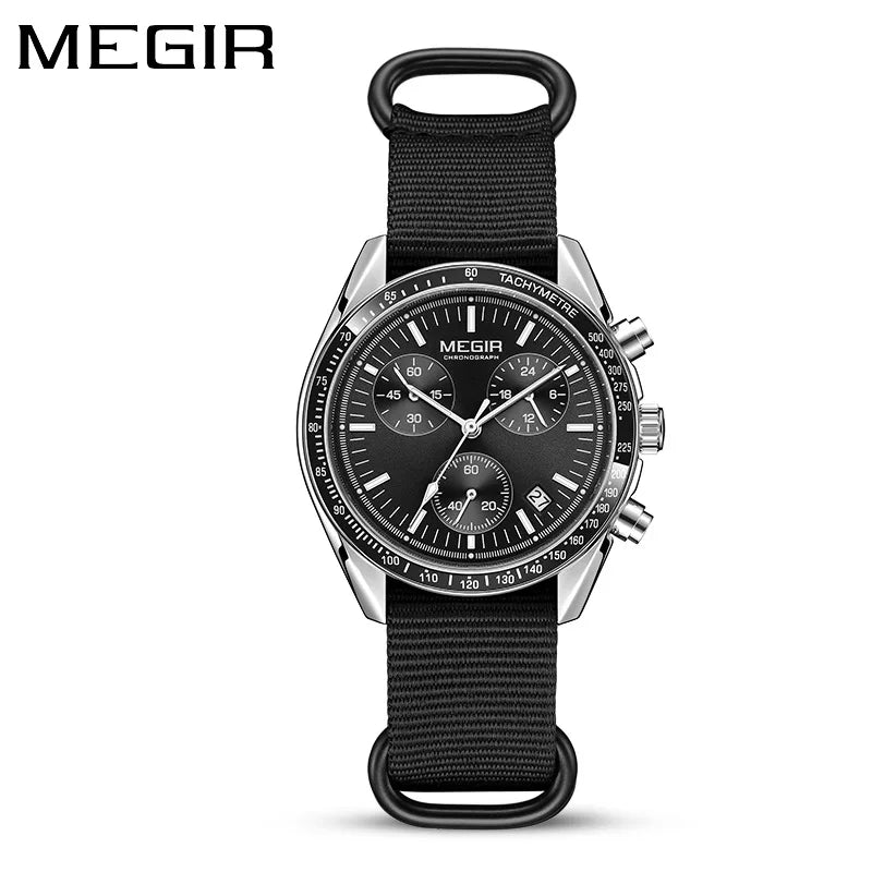 2247 Sport New Black Watch Chronograph Casual Life Weaving Strap Quartz Waterproof Wristwatch for Male