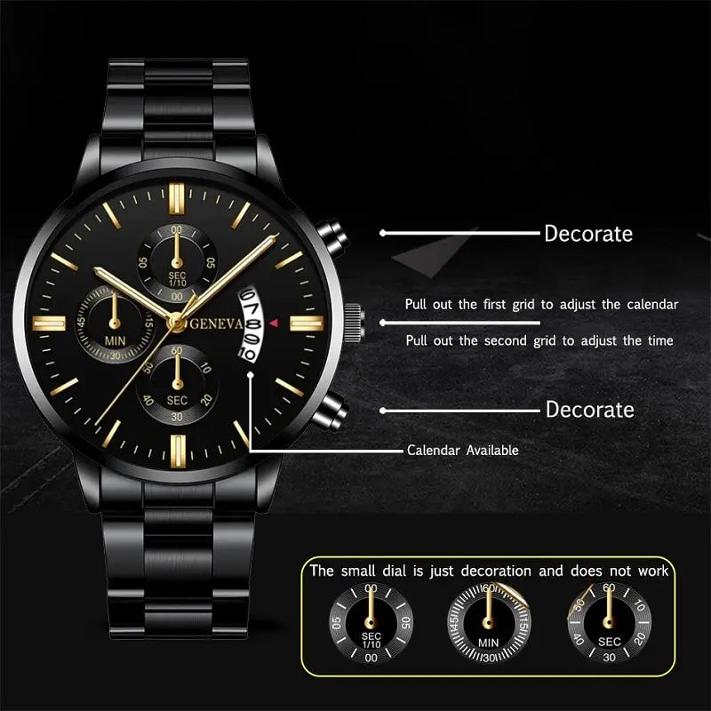 Fashion Men Black Watch Luxury Calendar Quartz Wrist Watch Mens Business Watches for Man Clock Relogio Masculino