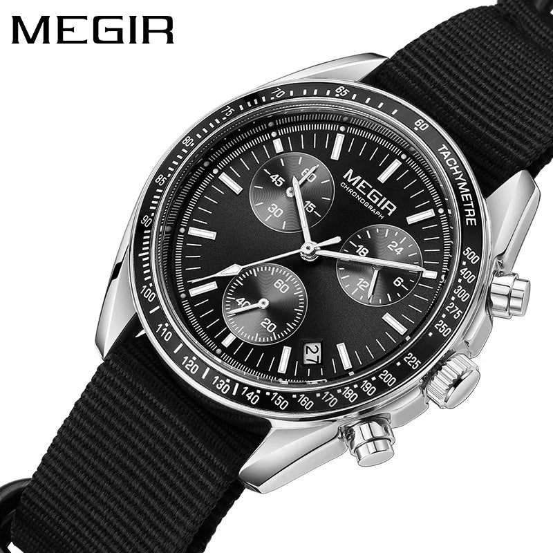 2247 Sport New Black Watch Chronograph Casual Life Weaving Strap Quartz Waterproof Wristwatch for Male