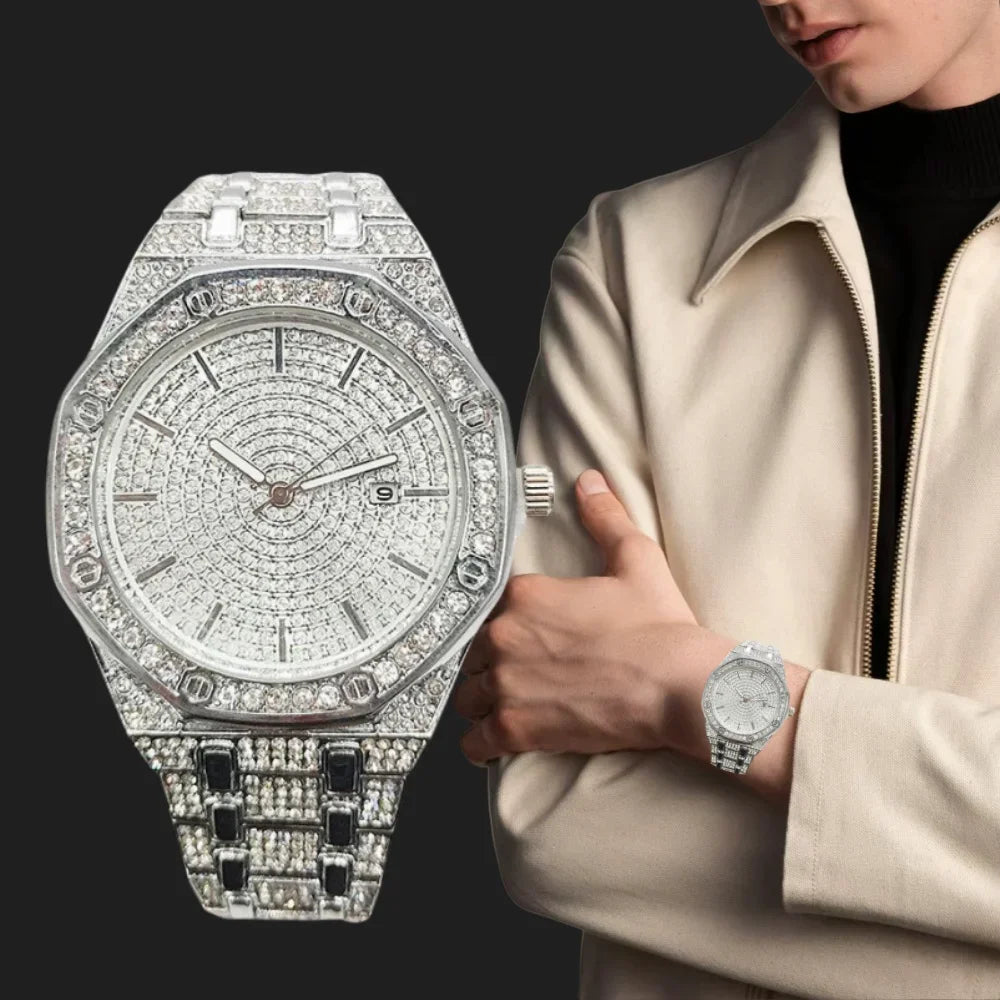 Men'S Quartz Watch with Diamonds from the High-End Brand Full Sky Stylish All Diamond Watch for Man