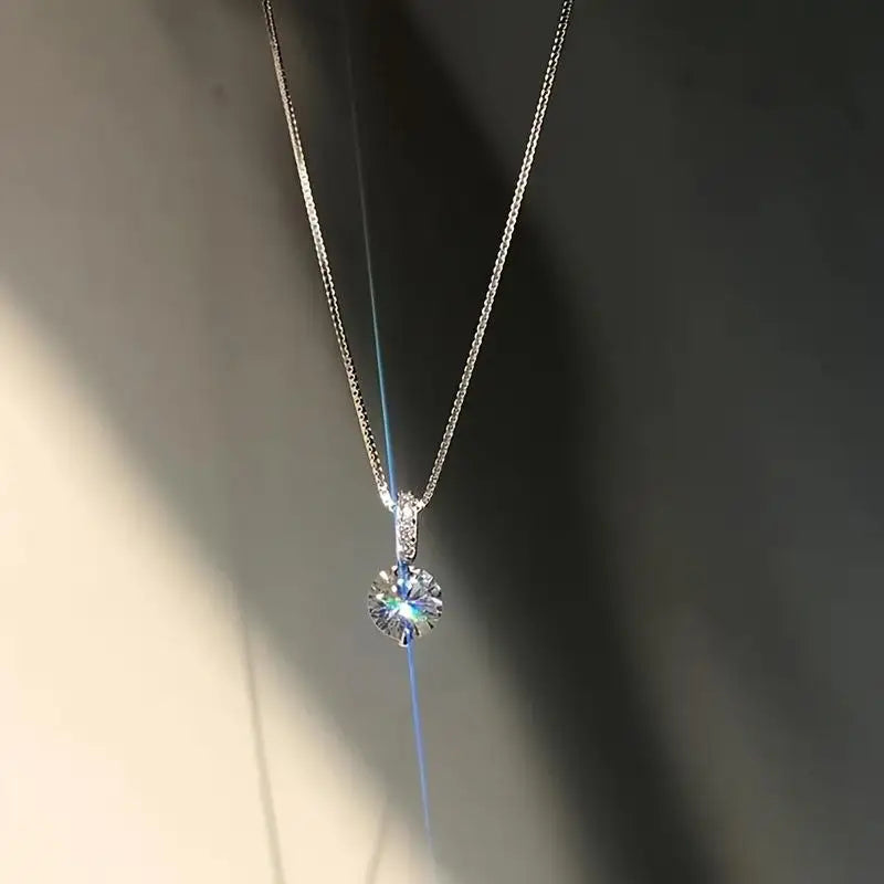 Fashion 925 Sterling Silver round Zircon Necklace Minimalist Style Charm Choker Pendant Party Gift for Women'S Fine Jewelry