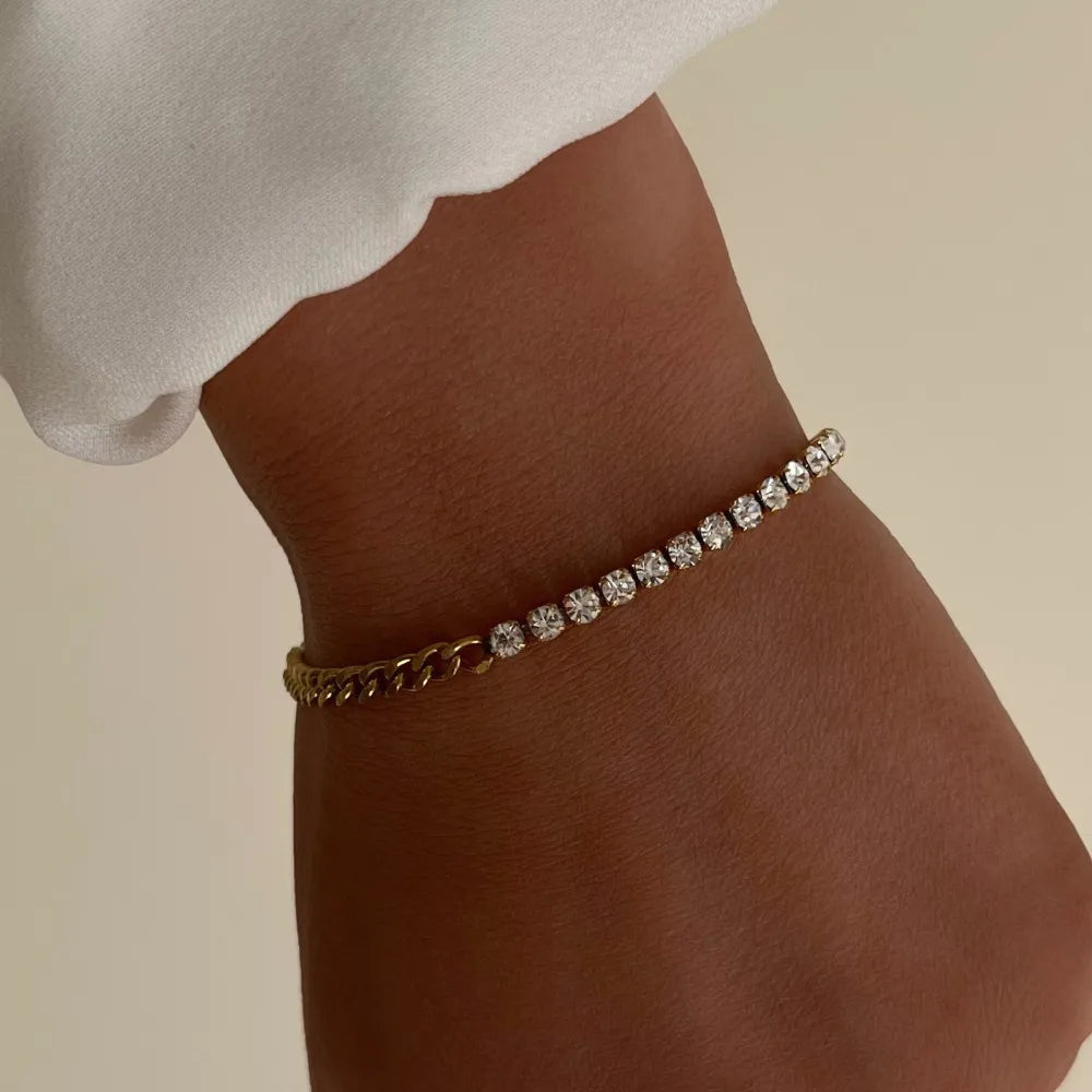 Spliced Titanium Steel Diamond Necklace Multi Layered Jewelry Plated 18K Gold