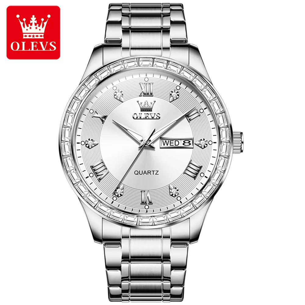 Brand Watch Dual Calendar Diamond-Encrusted Men'S Quartz Watch Waterproof Watch 9906