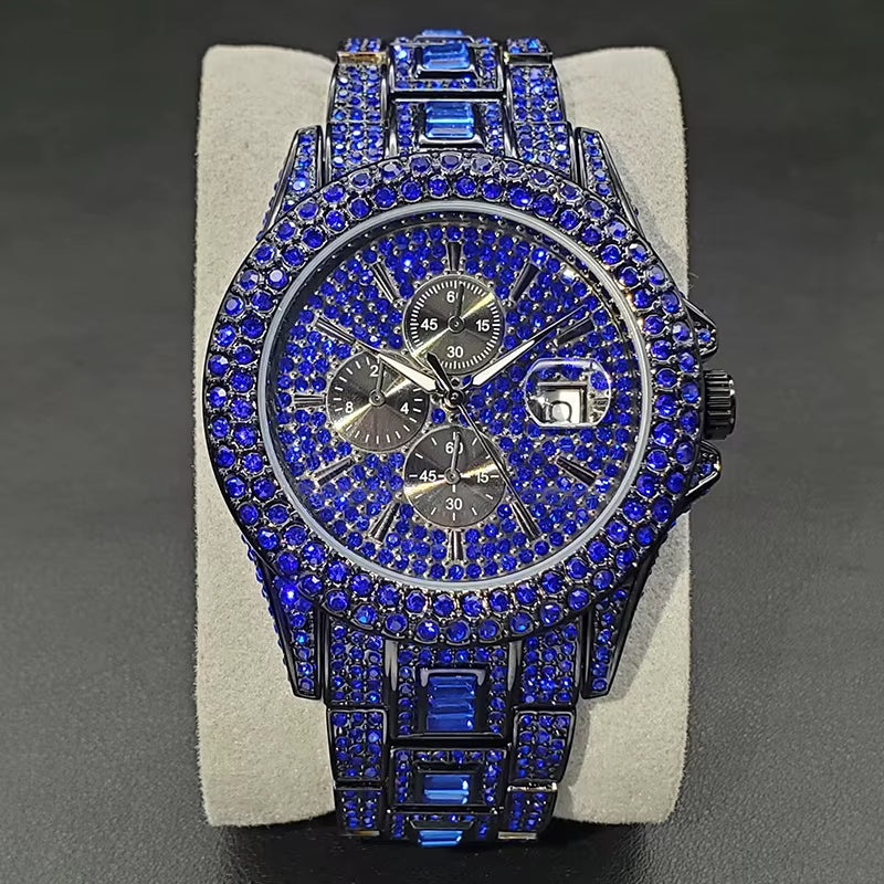 New Green Diamond Watch for Men Luxury Hip Hop Diamond Watches Unique Bling Ice Out Luminous Waterproof Clock Relogios Masculino