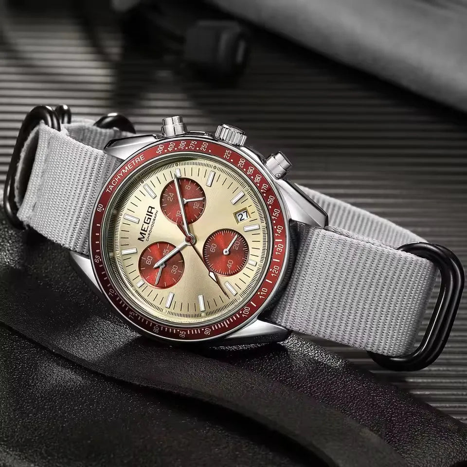 2247 Sport New Black Watch Chronograph Casual Life Weaving Strap Quartz Waterproof Wristwatch for Male