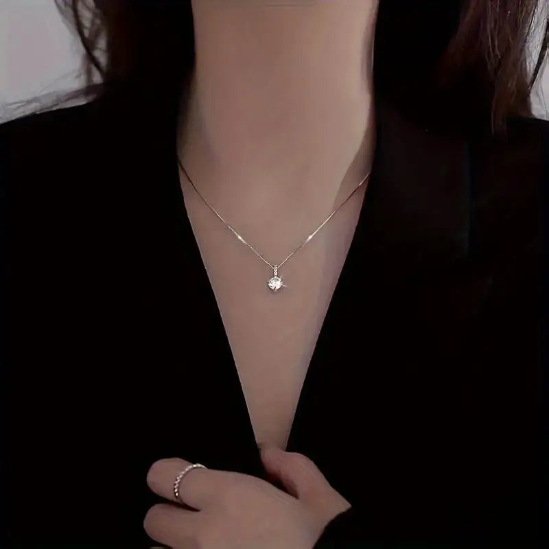 Fashion 925 Sterling Silver round Zircon Necklace Minimalist Style Charm Choker Pendant Party Gift for Women'S Fine Jewelry