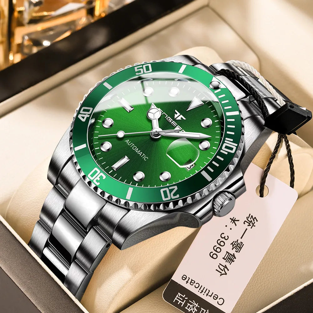 2025 FNGEEN 9001 Fashion Business Men'S Watch Steel Tourbillon Frame Mechanical Watch Night Light Automatic Date Diamond Watch
