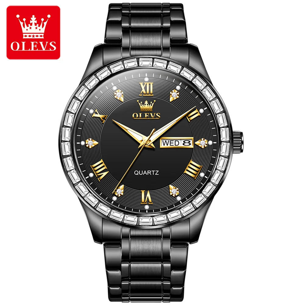 Brand Watch Dual Calendar Diamond-Encrusted Men'S Quartz Watch Waterproof Watch 9906