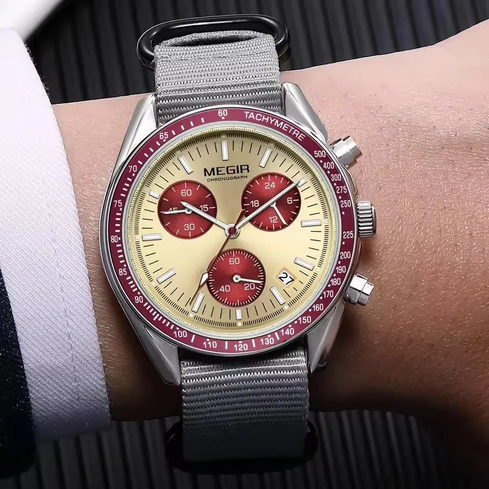 2247 Sport New Black Watch Chronograph Casual Life Weaving Strap Quartz Waterproof Wristwatch for Male