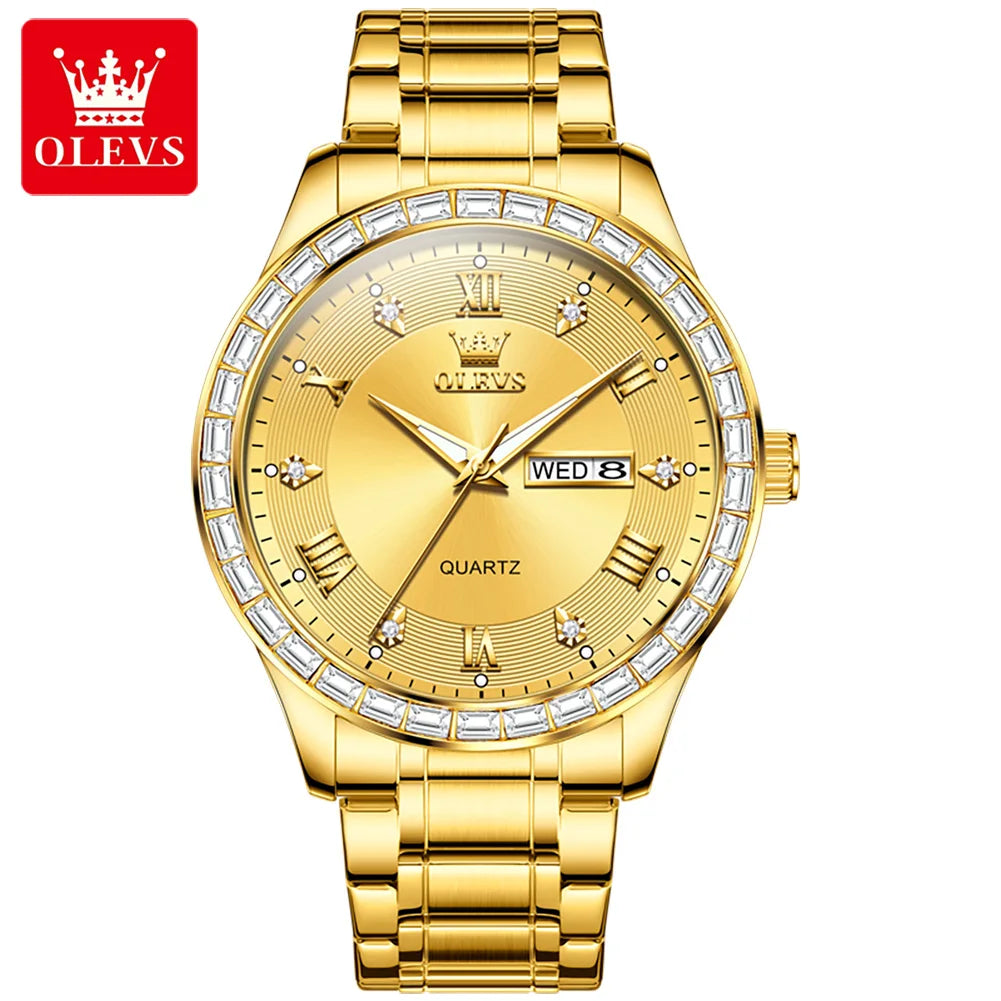 Brand Watch Dual Calendar Diamond-Encrusted Men'S Quartz Watch Waterproof Watch 9906