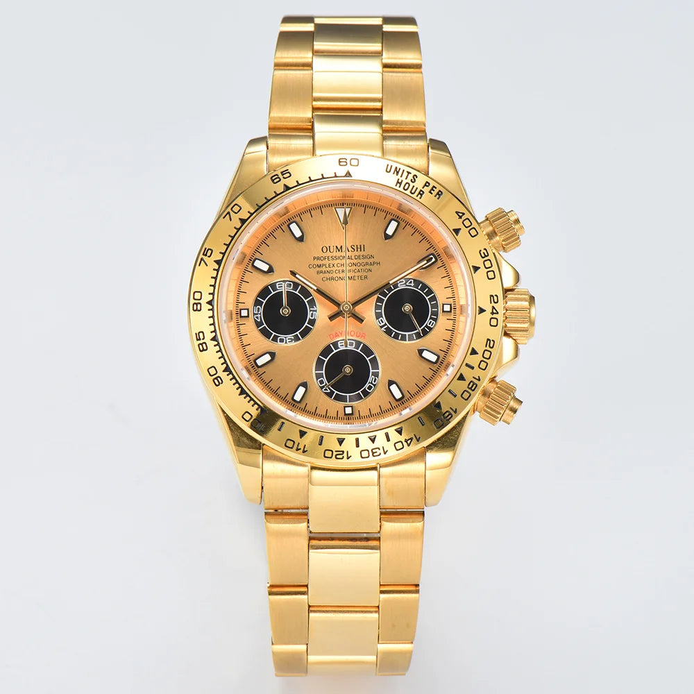 39MM Luxury Watches Gold Watches Sapphire Glass Waterproof Watches VK63 Movement Watches Support Customized Logo