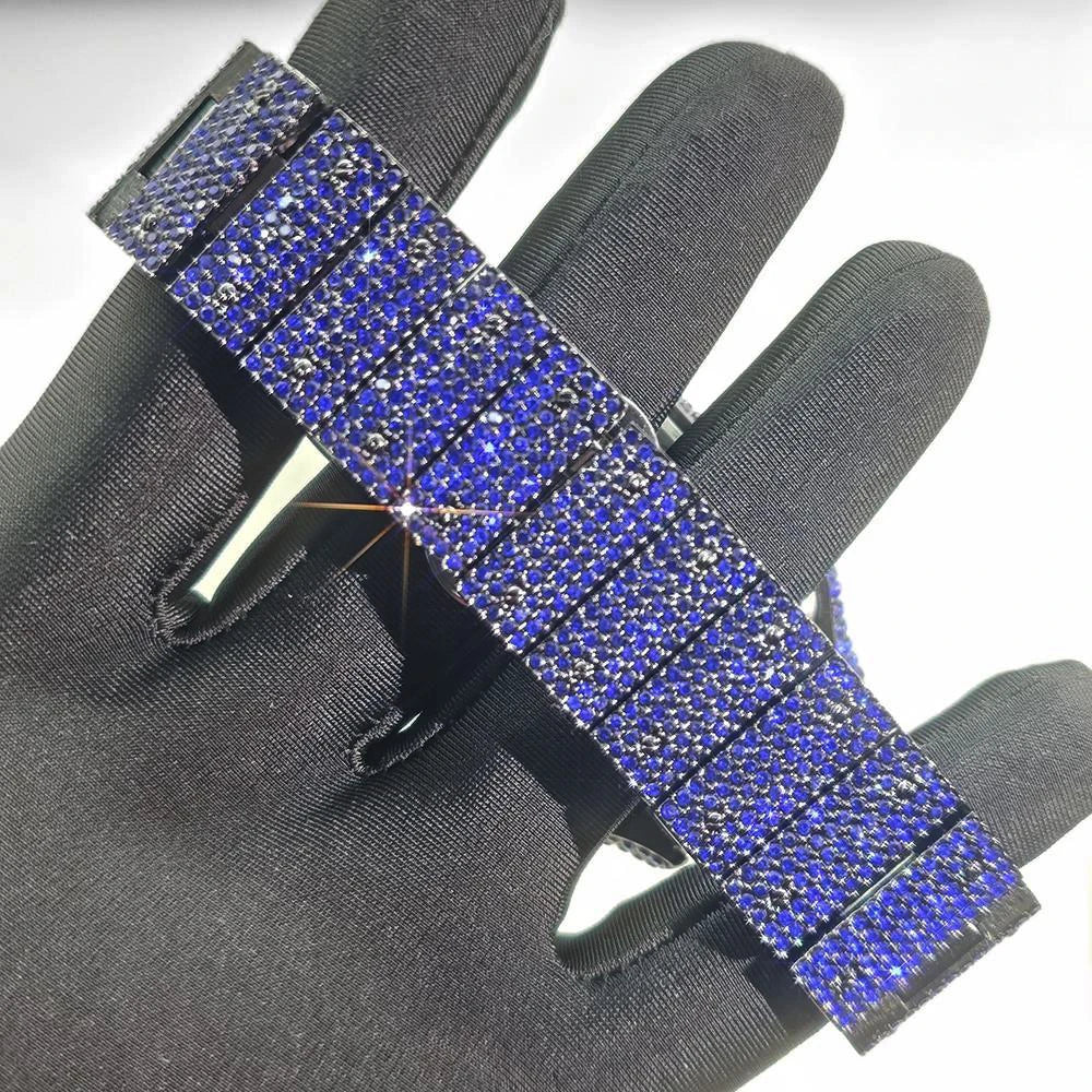 New Blue Diamond Watch for Men Luxury Stainless Steel Hip Hop Watches Unique Bling Ice Out Waterproof Wristwatch Man 2025 Hot 