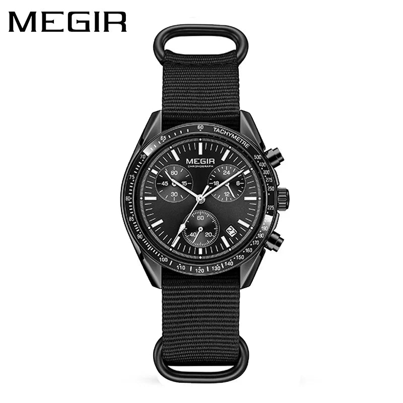 2247 Sport New Black Watch Chronograph Casual Life Weaving Strap Quartz Waterproof Wristwatch for Male