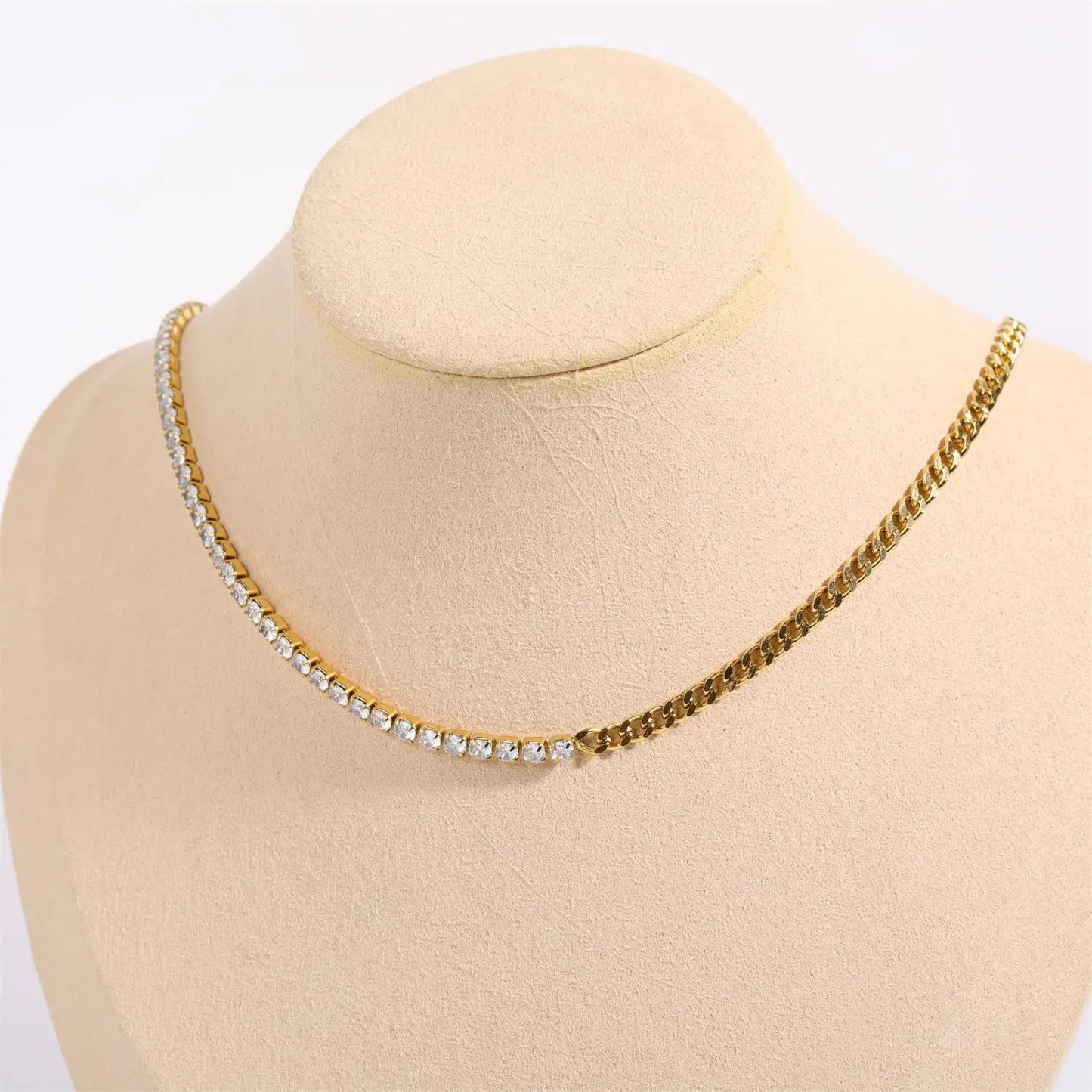 Spliced Titanium Steel Diamond Necklace Multi Layered Jewelry Plated 18K Gold