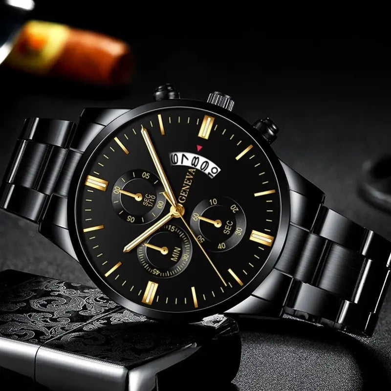 Fashion Men Black Watch Luxury Calendar Quartz Wrist Watch Mens Business Watches for Man Clock Relogio Masculino