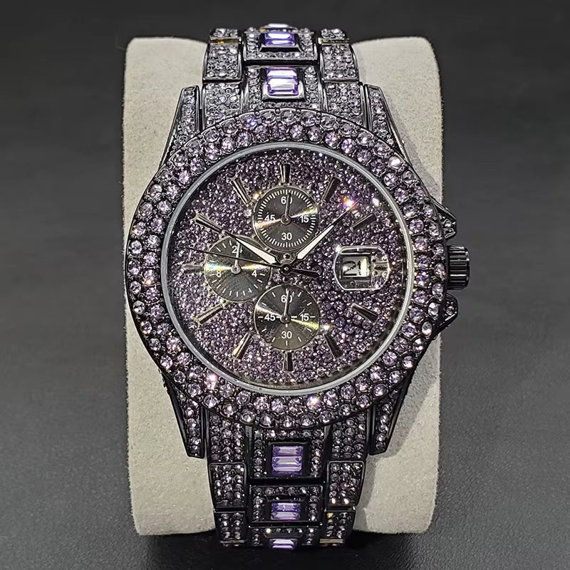 New Green Diamond Watch for Men Luxury Hip Hop Diamond Watches Unique Bling Ice Out Luminous Waterproof Clock Relogios Masculino