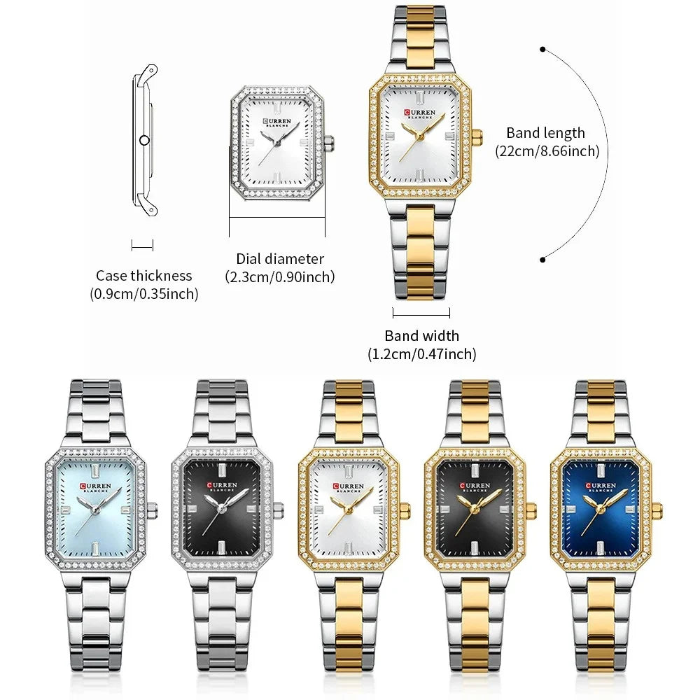 9102 Diamond Watch Rectangle Dial with Stainless Steel Bracelet Fashion Dress Quartz Watches for Women Reloj Mujer