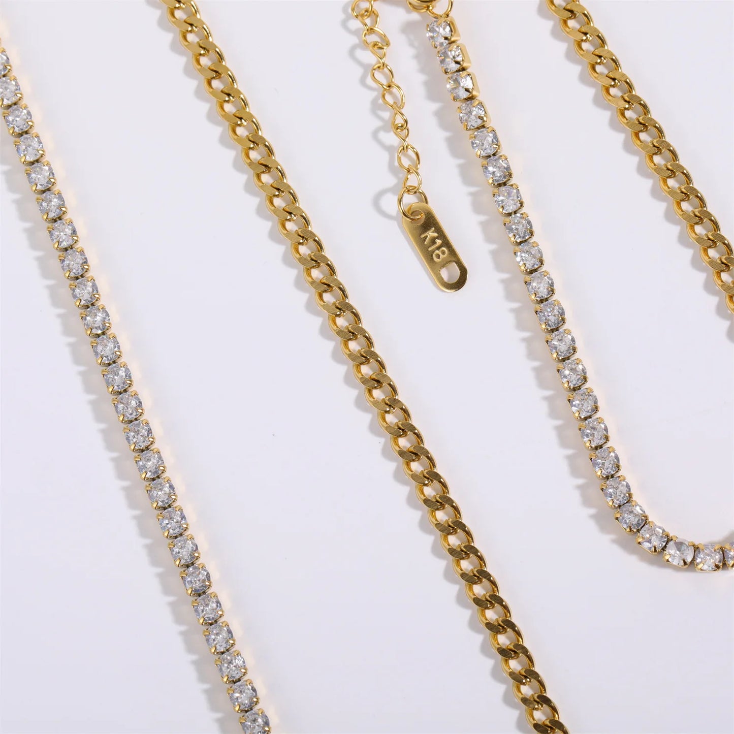 Spliced Titanium Steel Diamond Necklace Multi Layered Jewelry Plated 18K Gold