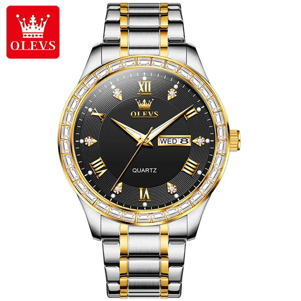 Brand Watch Dual Calendar Diamond-Encrusted Men'S Quartz Watch Waterproof Watch 9906
