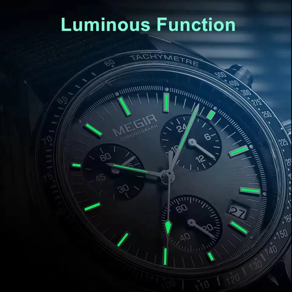 2247 Sport New Black Watch Chronograph Casual Life Weaving Strap Quartz Waterproof Wristwatch for Male