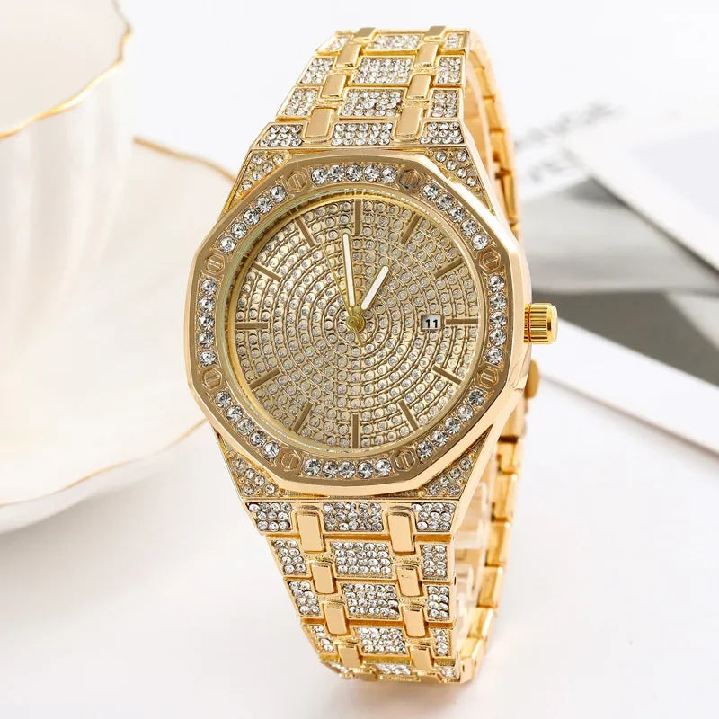 Men'S Quartz Watch with Diamonds from the High-End Brand Full Sky Stylish All Diamond Watch for Man