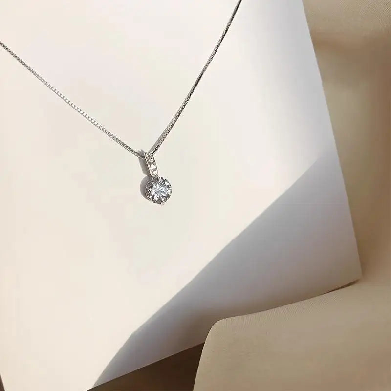 Fashion 925 Sterling Silver round Zircon Necklace Minimalist Style Charm Choker Pendant Party Gift for Women'S Fine Jewelry