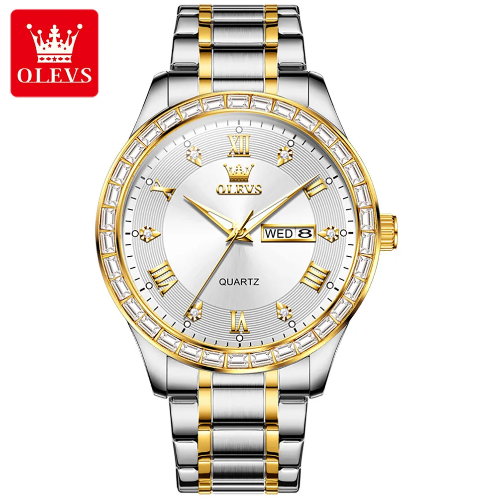 Brand Watch Dual Calendar Diamond-Encrusted Men'S Quartz Watch Waterproof Watch 9906