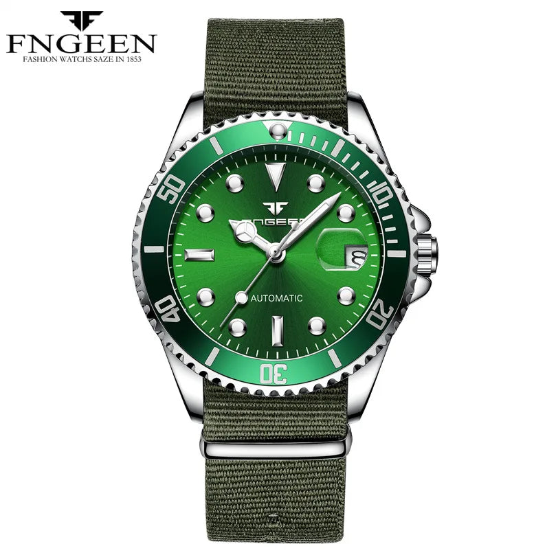 2025 FNGEEN 9001 Fashion Business Men'S Watch Steel Tourbillon Frame Mechanical Watch Night Light Automatic Date Diamond Watch
