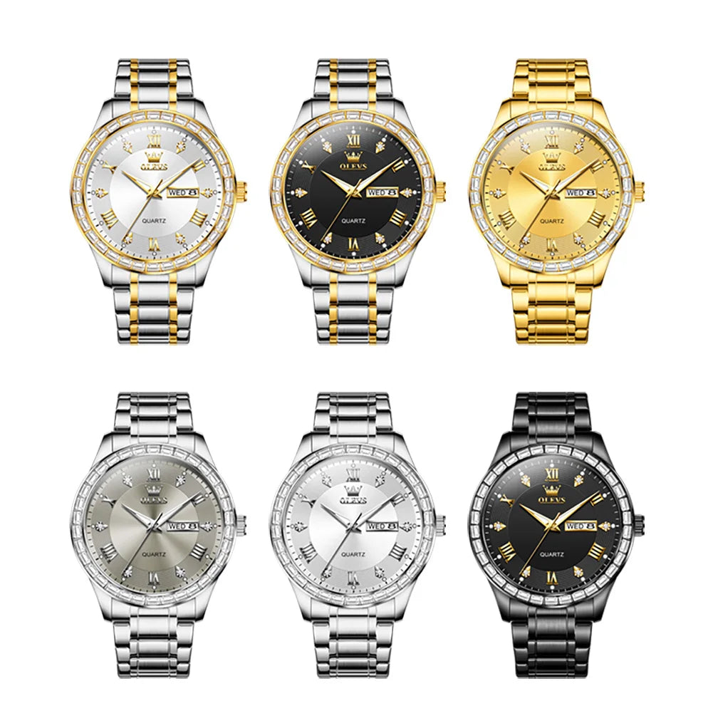 Brand Watch Dual Calendar Diamond-Encrusted Men'S Quartz Watch Waterproof Watch 9906