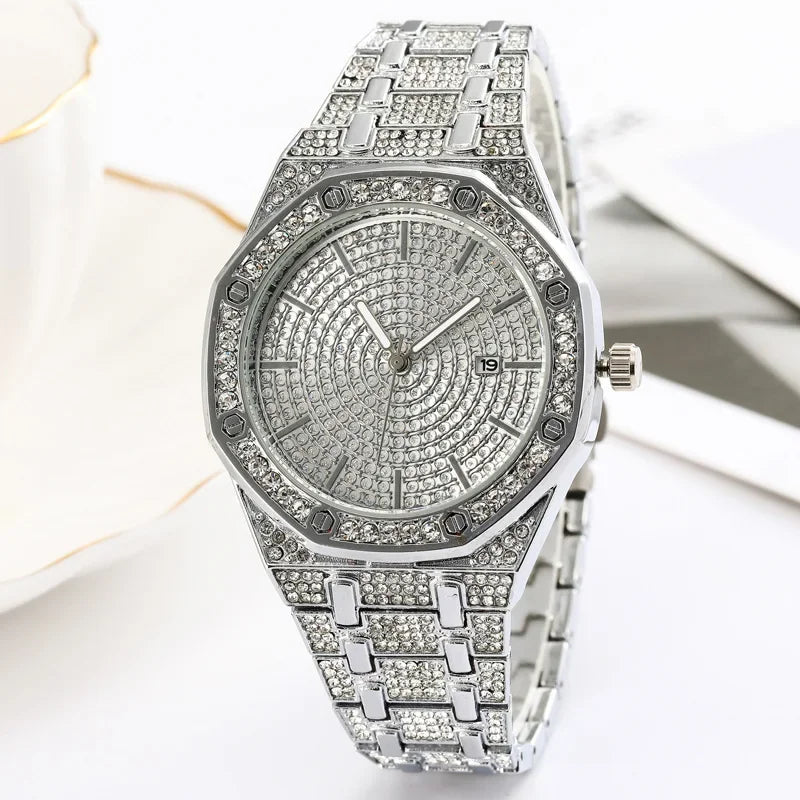 Men'S Quartz Watch with Diamonds from the High-End Brand Full Sky Stylish All Diamond Watch for Man