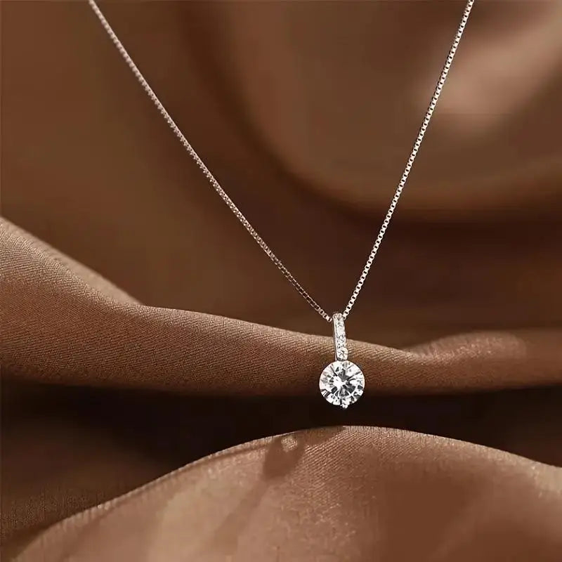 Fashion 925 Sterling Silver round Zircon Necklace Minimalist Style Charm Choker Pendant Party Gift for Women'S Fine Jewelry