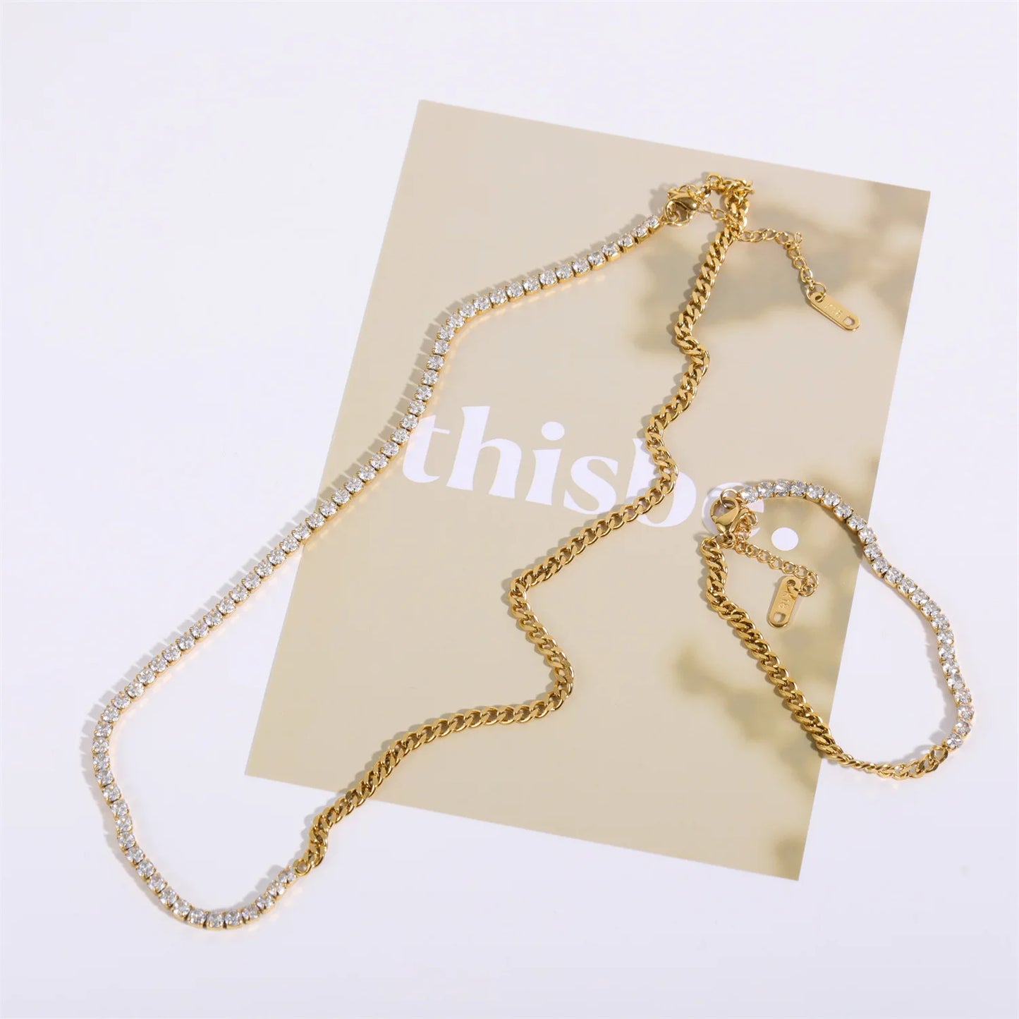 Spliced Titanium Steel Diamond Necklace Multi Layered Jewelry Plated 18K Gold