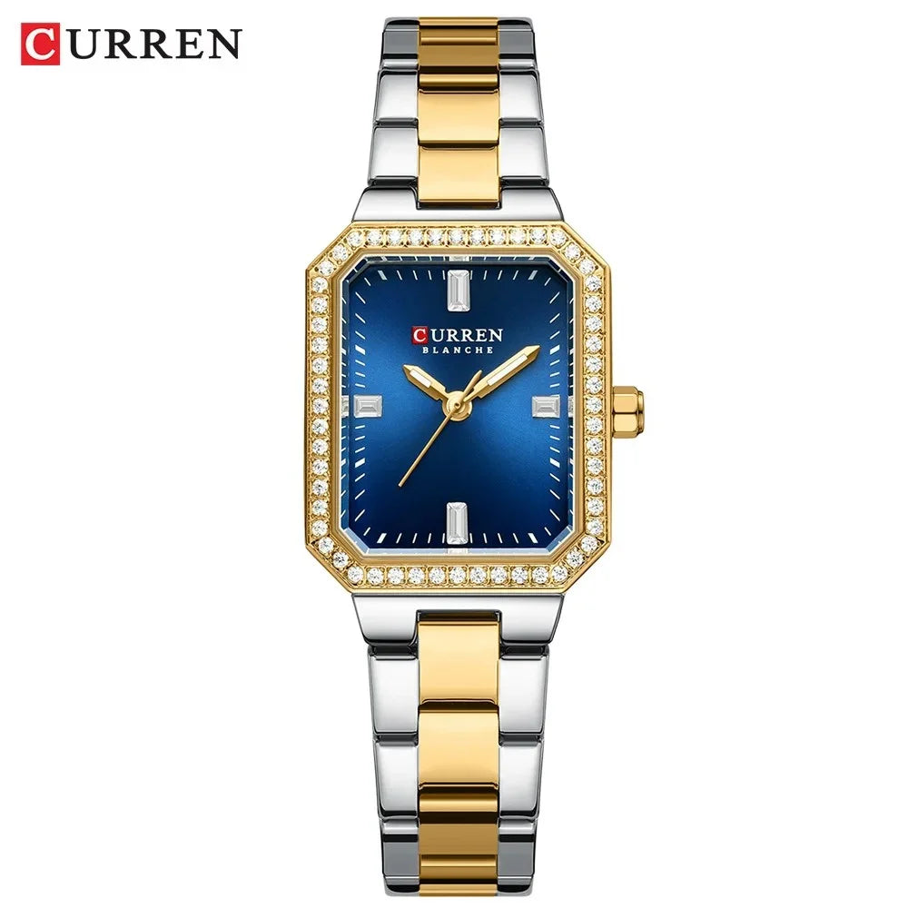 9102 Diamond Watch Rectangle Dial with Stainless Steel Bracelet Fashion Dress Quartz Watches for Women Reloj Mujer