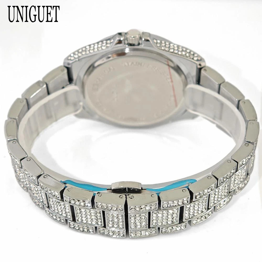 2025 Top Luxury Gold Mens Watches Fashion Design Hip Hop Diamond Watch with Calendar Waterproof Quartz Wristwatches Man Gift Hot