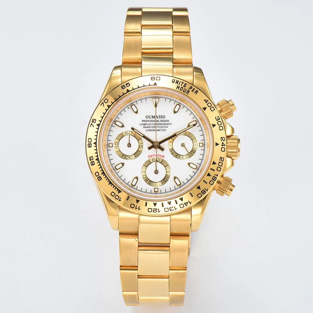 39MM Luxury Watches Gold Watches Sapphire Glass Waterproof Watches VK63 Movement Watches Support Customized Logo