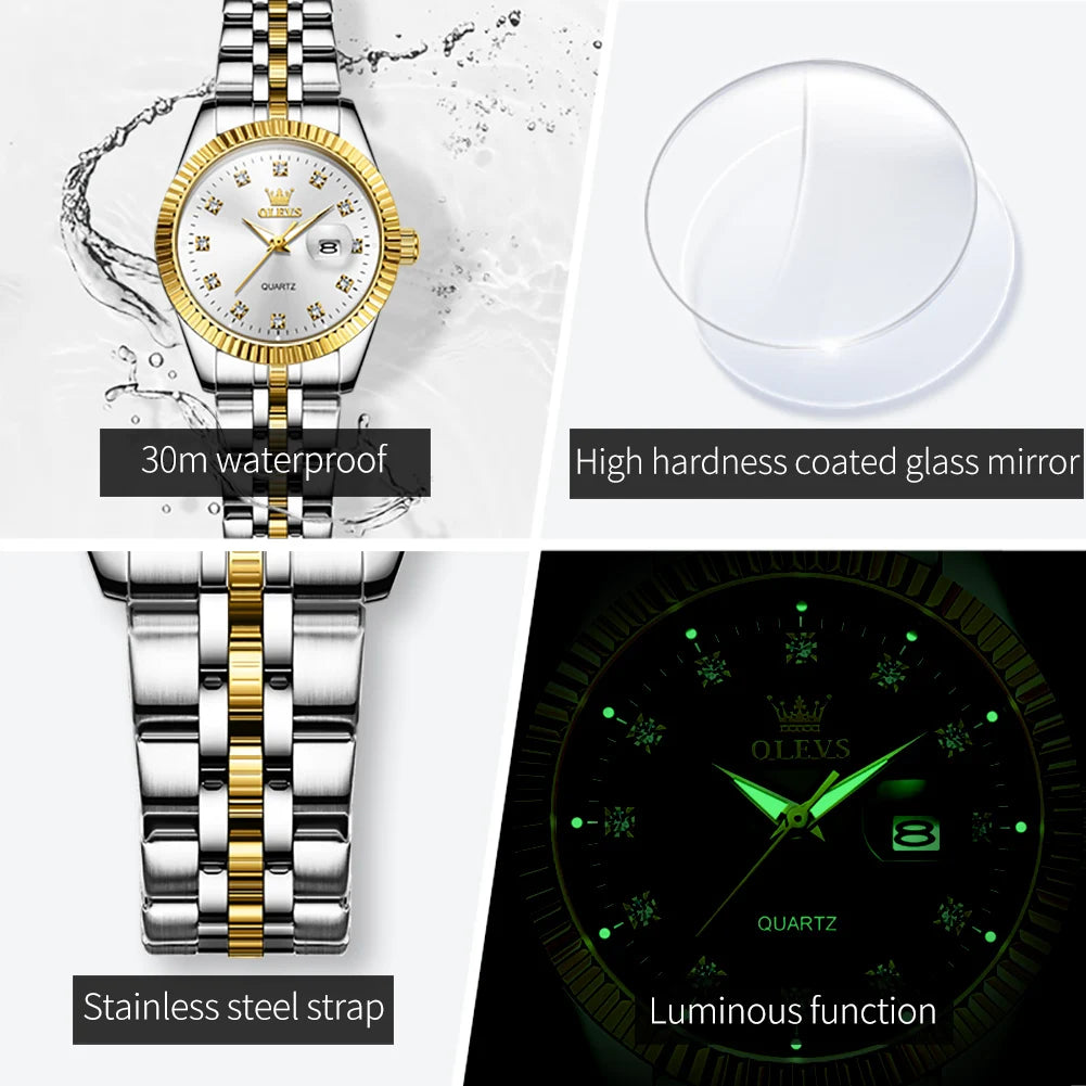 5526 Women Watch Diamond Scale Quartz Fashion Ladies Wrist Watches Date Waterproof Luminous Luxury Dress Watch for Women