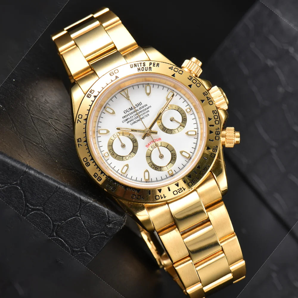 39MM Luxury Watches Gold Watches Sapphire Glass Waterproof Watches VK63 Movement Watches Support Customized Logo