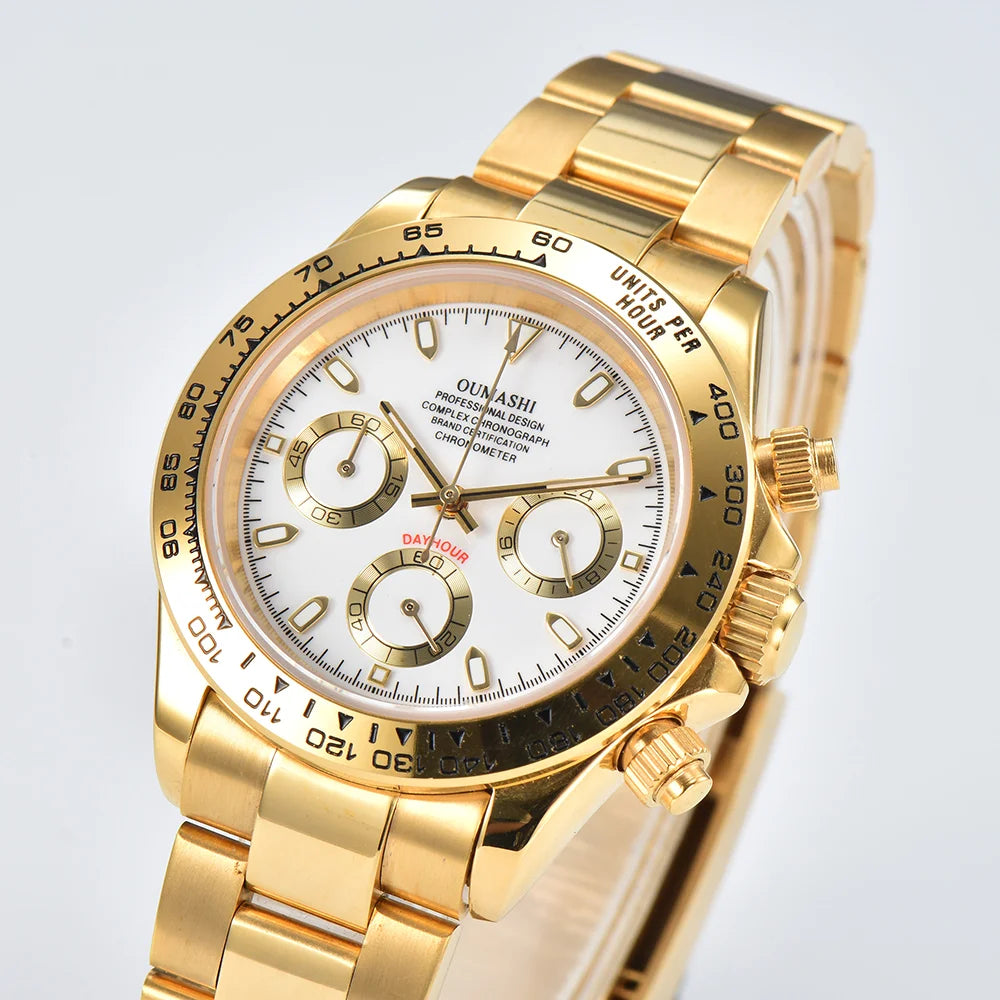 39MM Luxury Watches Gold Watches Sapphire Glass Waterproof Watches VK63 Movement Watches Support Customized Logo