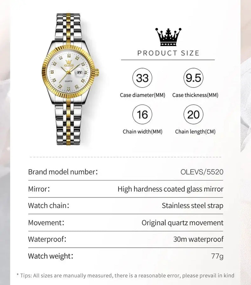 5526 Women Watch Diamond Scale Quartz Fashion Ladies Wrist Watches Date Waterproof Luminous Luxury Dress Watch for Women