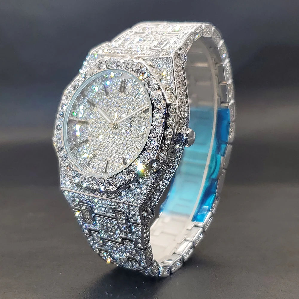 Droshipping Quartz Watches for Men Octagonal Case Luxury Diamond Men'S Watch with Big Zircon Bezel Fashion Hip Hop Hand Clock
