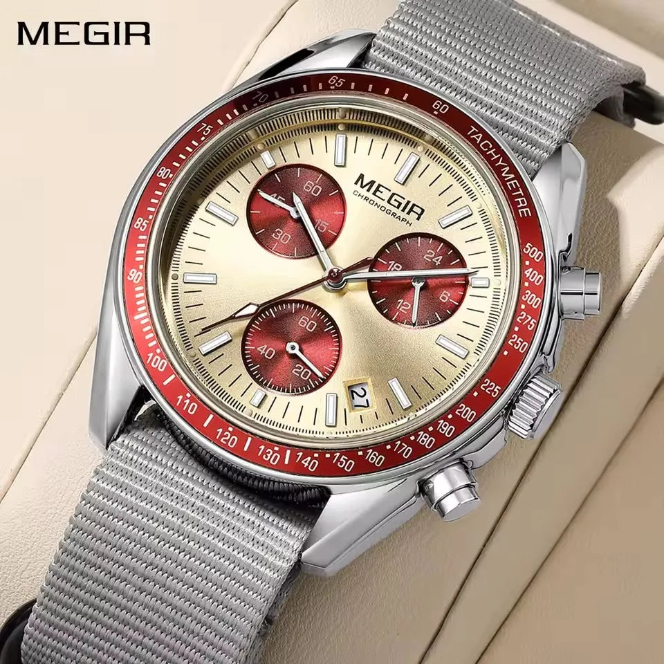 2247 Sport New Black Watch Chronograph Casual Life Weaving Strap Quartz Waterproof Wristwatch for Male